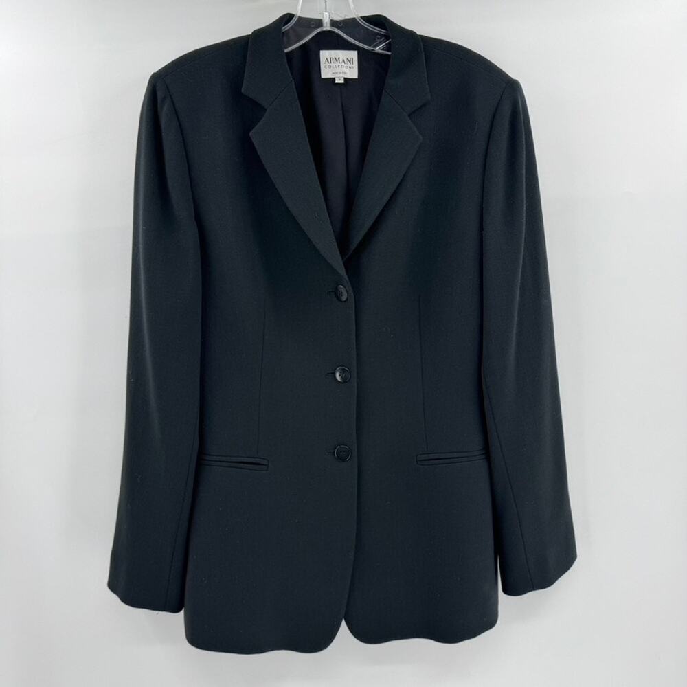 Armani Collezioni Wool Blazer Sz 10 Black Career Wear